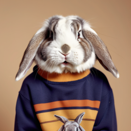 90s-yearbook-photo-of-mini-lop-rabbit-in-a-vintage-sweater-full-body-studio-background-a8617db02fbb4085a99e885b6a294650