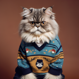 90s-yearbook-photo-of-persian-cat-in-a-vintage-sweater-full-body-studio-background-607ef40f097a422ea311e0777c5873b6