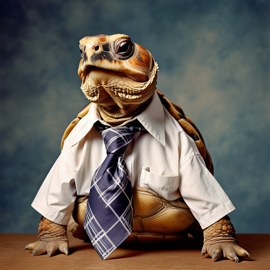 90s yearbook photo of sulcata tortoise turtle/tortoise in a shirt and tie, full body, studio background.