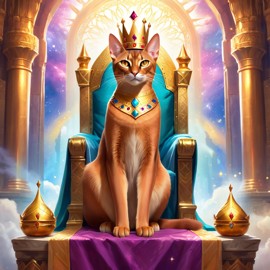 ethereal fantasy art of abyssinian cat as a king in a magical castle, wearing a crown and robe with a majestic, painterly style.