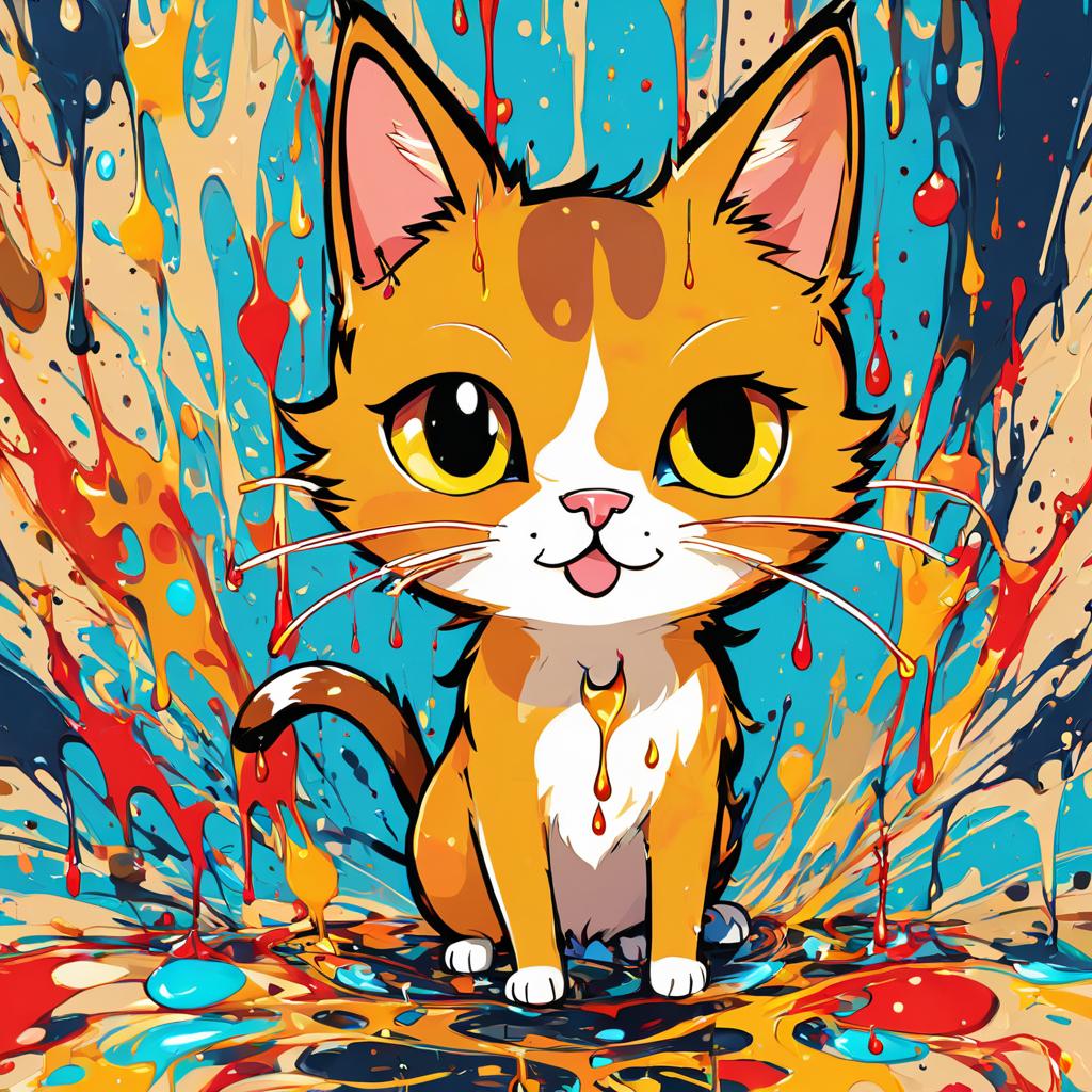 abyssinian cat in pollock's drip technique, capturing dynamic and colorful modern art.