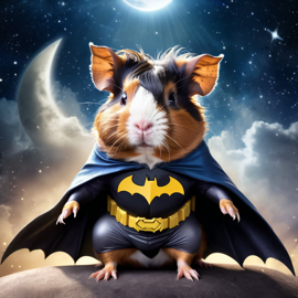 abyssinian guinea pig as batman, ethereal and majestic, wearing batman suit and mask.