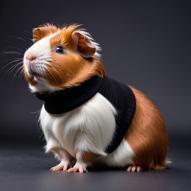 abyssinian guinea pig in a black turtleneck, against a diffused background, looking cute and elegant.