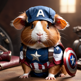 abyssinian guinea pig as captain america from avengers, lifelike and highly detailed.