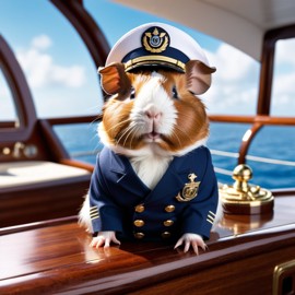 abyssinian guinea pig as a captain on a luxury yacht, wearing captain uniform, highly detailed.