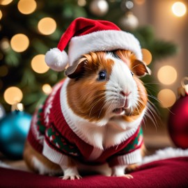 abyssinian guinea pig in a christmas sweater and santa hat, festive and detailed.