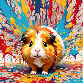 abyssinian guinea pig in pollock's drip technique, capturing dynamic and colorful modern art.