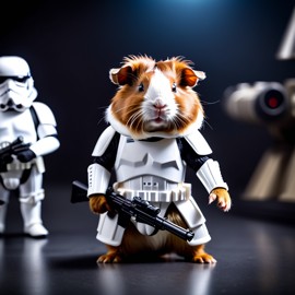 abyssinian guinea pig as stormtrooper from star wars, dressed as a stormtrooper in a detailed star wars scene.