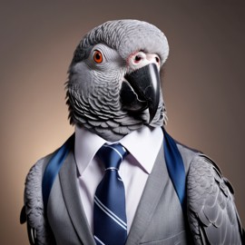 professional headshot of african grey parrot bird wearing a shirt and tie for a cv or linkedin, studio photo.