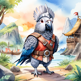 african-grey-parrot-viking-watercolor-b76318e913b543e4ae789804d06944cc