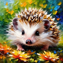 knife oil painting of african pygmy hedgehog in the style of leonid afremov and degas, featuring vibrant, textured brushstrokes.