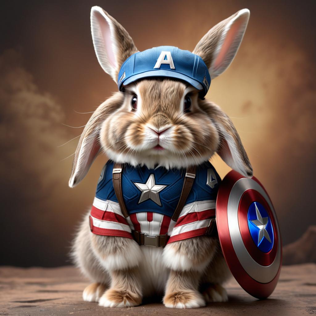 american fuzzy lop rabbit as captain america from avengers, lifelike and highly detailed.