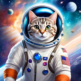 american shorthair cat as astronaut in space, ethereal and magical style, wearing spacesuit.