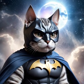 american shorthair cat as batman, ethereal and majestic, wearing batman suit and mask.