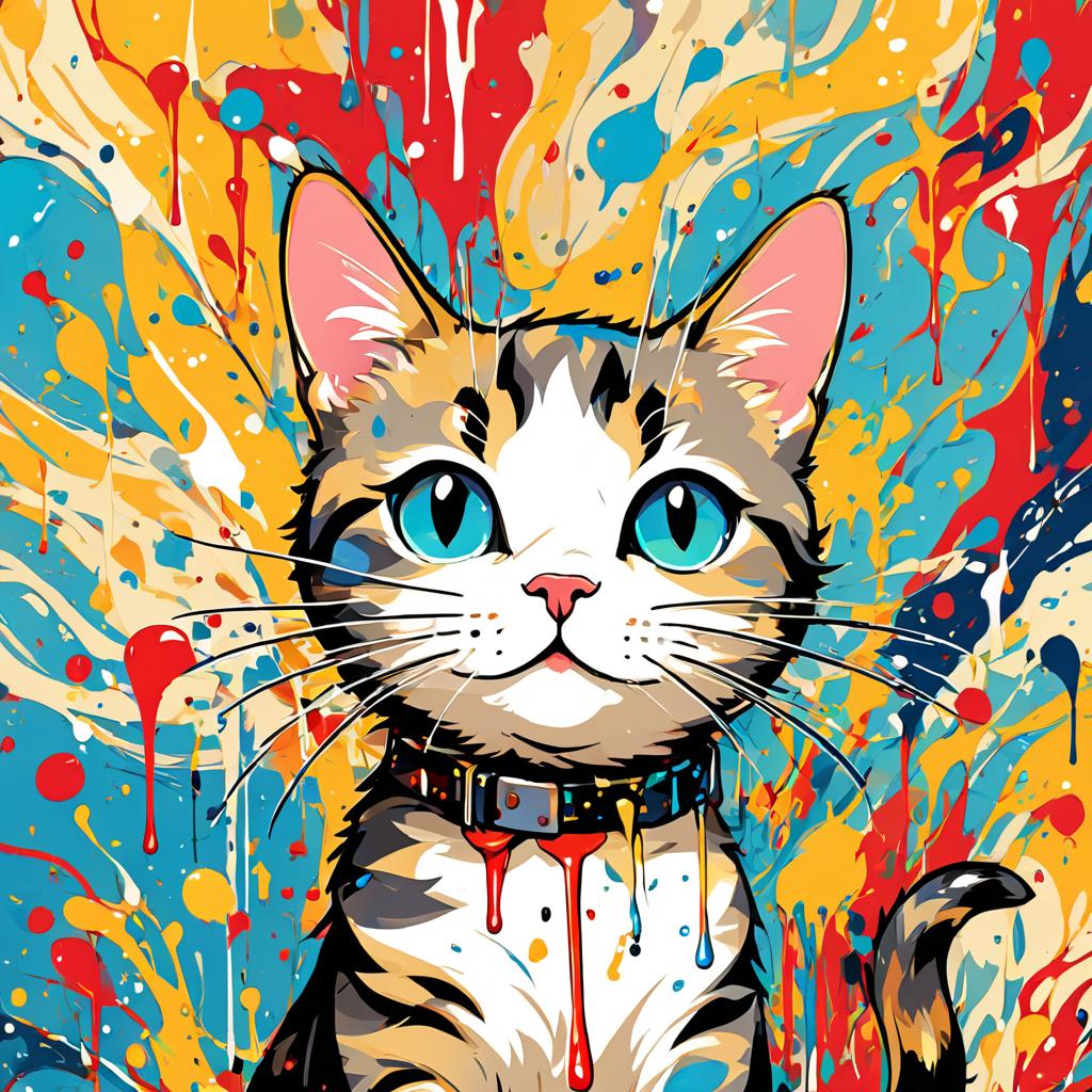 american shorthair cat in pollock's drip technique, capturing dynamic and colorful modern art.