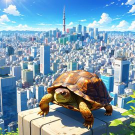 anime-artwork-box-turtle-tortoise-tokyo-sunny-cityscape-d962783c7ab64feea12e801e2a13c117