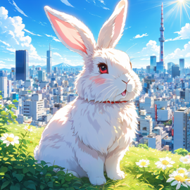 anime-artwork-of-american-fuzzy-lop-rabbit-in-tokyo-on-a-sunny-day-with-clear-blue-skies-and-cityscape-background-3c5106a82154488fad6716599345f365