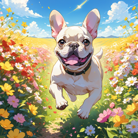 anime-artwork-of-french-bulldog-running-through-a-vibrant-field-of-flowers-with-clear-blue-skies-3a0095bc51f34febaf662b688ed7be51