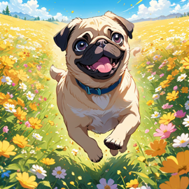 anime-artwork-of-pug-running-through-a-vibrant-field-of-flowers-with-clear-blue-skies-8e7f7bac0b1d414ca8b76f6ce0beb127