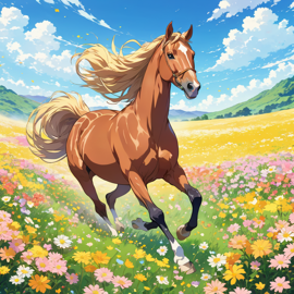 anime-artwork-of-quarter-horse-horse-running-through-a-vibrant-field-of-flowers-with-clear-blue-skies-7db466e9a2904023a234ec490a7db109