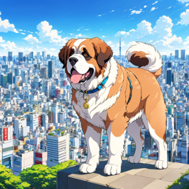 anime-artwork-of-saint-bernard-in-tokyo-on-a-sunny-day-with-clear-blue-skies-and-cityscape-background-12ad10ddab60464a810bdc67ec8043d1