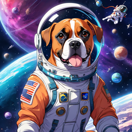 anime illustration of boxer as astronaut in space, wearing spacesuit, vibrant and detailed.