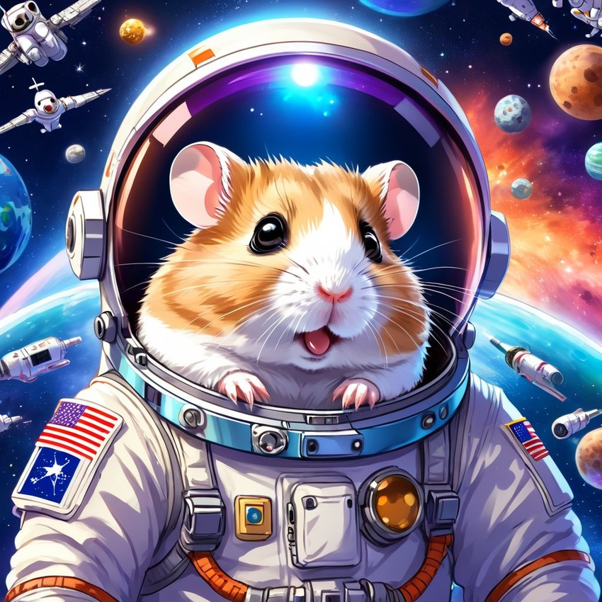 anime illustration of dwarf campbell russian hamster as astronaut in space, wearing spacesuit, vibrant and detailed.