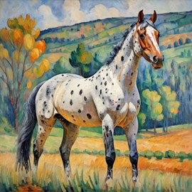 appaloosa horse in the style of cezanne, highlighting classic brush strokes and an elegant, timeless look.