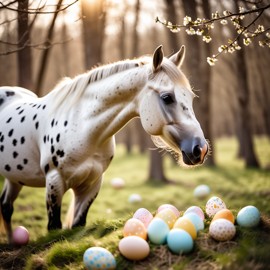 appaloosa horse in a beautiful easter setting with colorful eggs, highly detailed and charming.