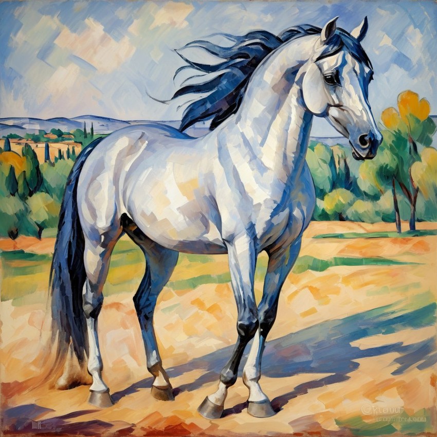 arabian horse in the style of cezanne, highlighting classic brush strokes and an elegant, timeless look.