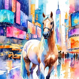 arabian-horse-new-york-vibrant-watercolor-illustration-detailed-happy-e146a11d77874676a012f2763ba0ba06