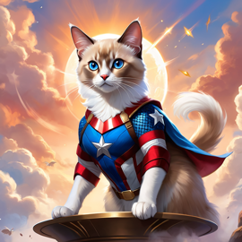 balinese cat as captain america from avengers, ethereal and magical.