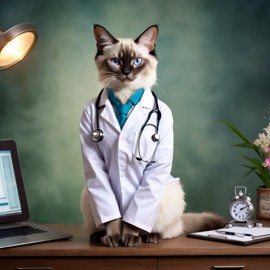 balinese cat as a doctor with extreme detail in a studio setting, lifelike and high resolution.