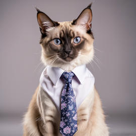 professional headshot of balinese cat wearing a shirt and tie for a cv or linkedin, studio photo.