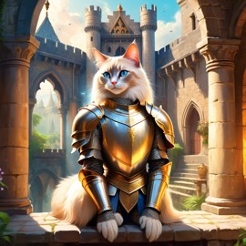 balinese cat as a medieval knight in a majestic castle, ethereal and painterly style.