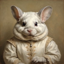 baroque oil painting of white chinchilla with soft lighting in diego velazquez style, elegant and sophisticated.