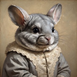 baroque oil painting of standard grey chinchilla with soft lighting in diego velazquez style, elegant and sophisticated.