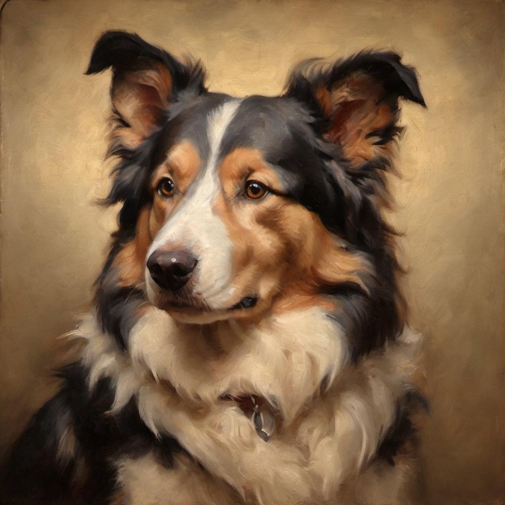 baroque oil painting of collie with soft lighting in diego velazquez style, elegant and sophisticated.