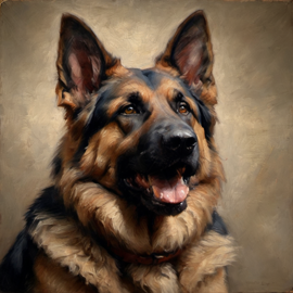 baroque oil painting of german shepherd with soft lighting in diego velazquez style, elegant and sophisticated.