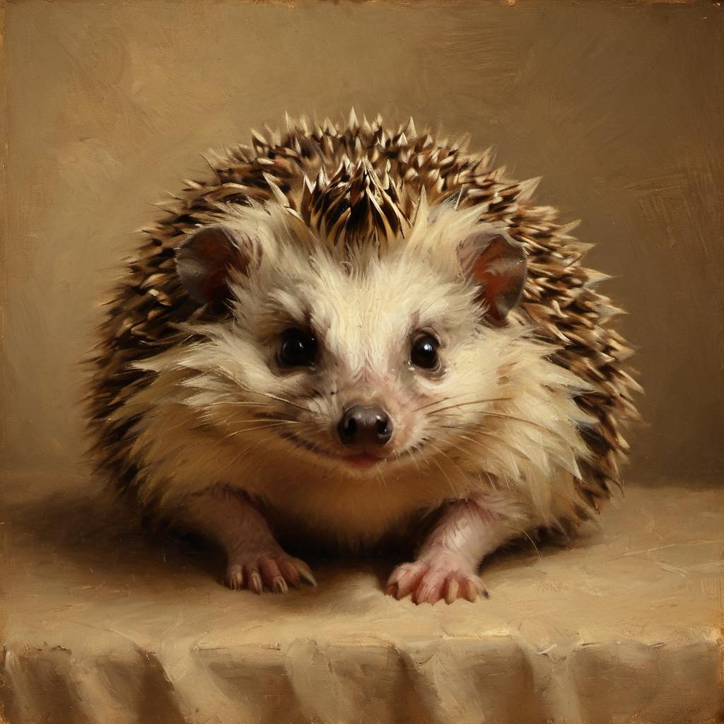 baroque oil painting of african pygmy hedgehog with soft lighting in diego velazquez style, elegant and sophisticated.