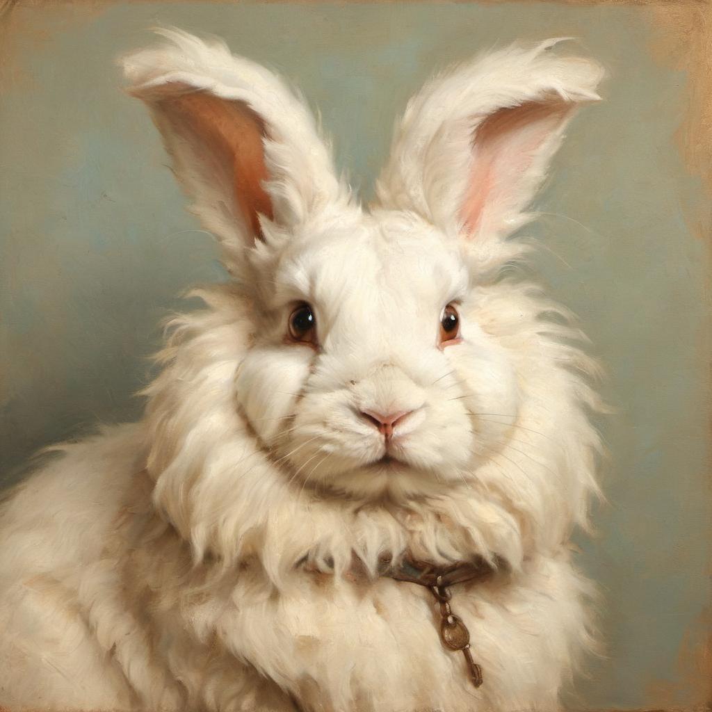 baroque oil painting of english angora rabbit with soft lighting in diego velazquez style, elegant and sophisticated.