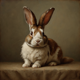 baroque oil painting of dutch rabbit with soft lighting in diego velazquez style, elegant and sophisticated.