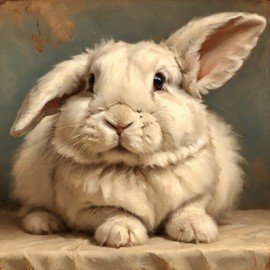 baroque oil painting of american fuzzy lop rabbit with soft lighting in diego velazquez style, elegant and sophisticated.