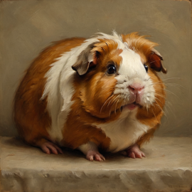 baroque oil painting of texel guinea pig with soft lighting in diego velazquez style, elegant and sophisticated.