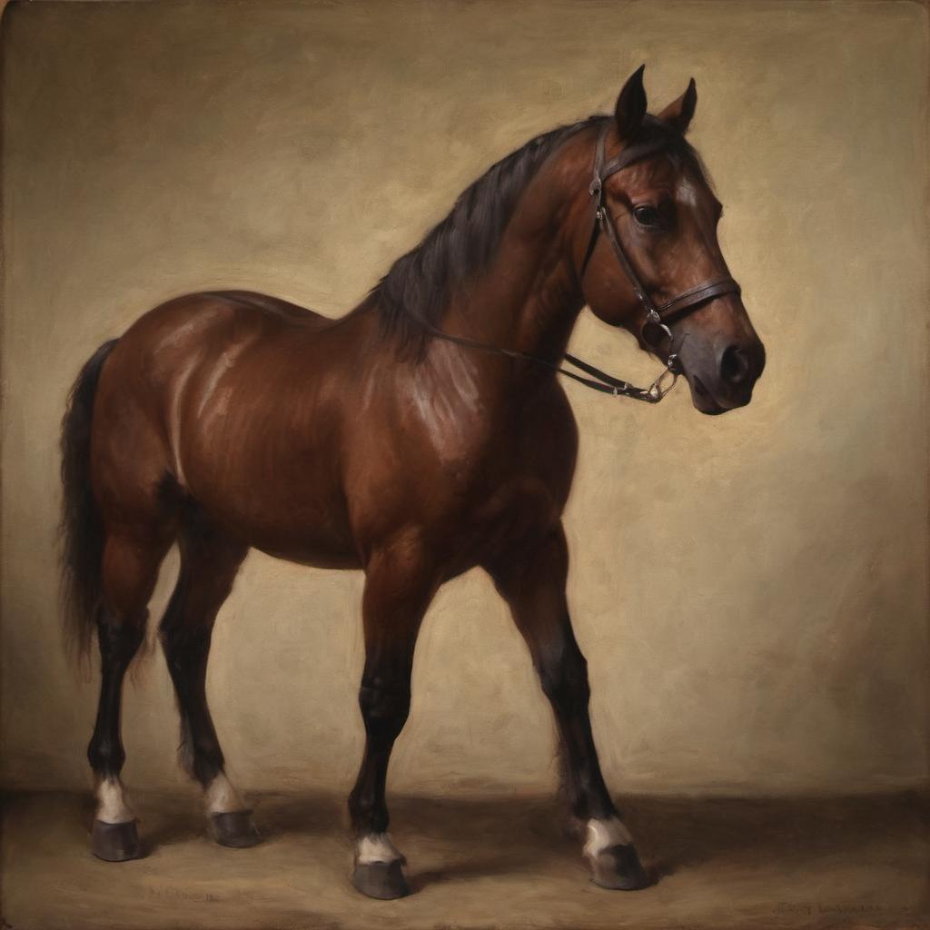 baroque oil painting of morgan horse with soft lighting in diego velazquez style, elegant and sophisticated.