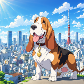 basset-hound-anime-tokyo-cityscape-5dbcc8f718e146468966f839e2cf8bd8