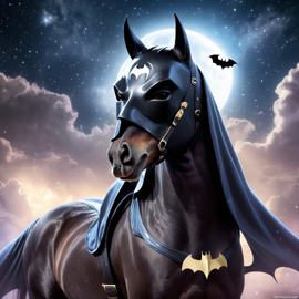 quarter horse horse as batman, ethereal and majestic, wearing batman suit and mask.