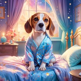 beagle-cute-pyjamas-posh-bedroom-ethereal-happy-fb27f0508c4649ba9f7c78af60f4318c