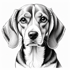 pencil sketch drawing of beagle, detailed line art in black and white, capturing a timeless and elegant representation.