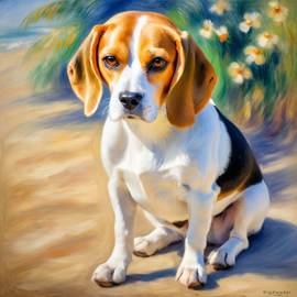 beagle in the style of renoir, showcasing classic artistic brush strokes and timeless elegance.